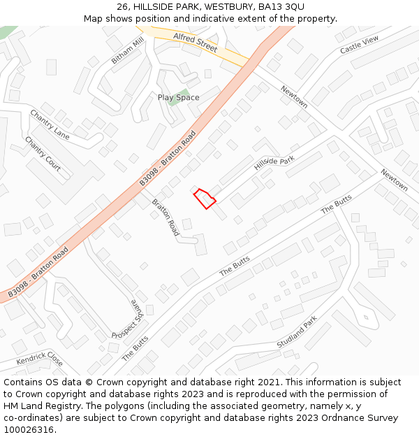 26, HILLSIDE PARK, WESTBURY, BA13 3QU: Location map and indicative extent of plot