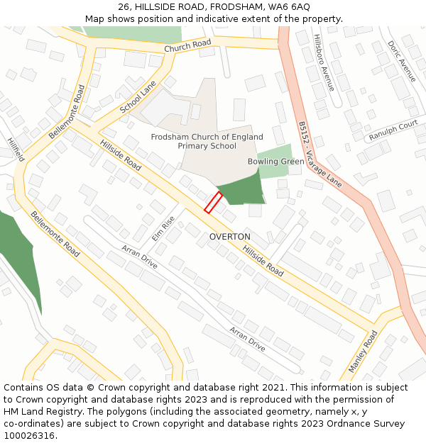 26, HILLSIDE ROAD, FRODSHAM, WA6 6AQ: Location map and indicative extent of plot