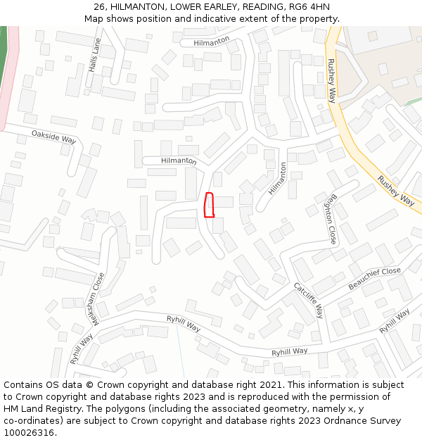 26, HILMANTON, LOWER EARLEY, READING, RG6 4HN: Location map and indicative extent of plot