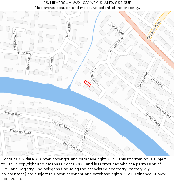 26, HILVERSUM WAY, CANVEY ISLAND, SS8 9UR: Location map and indicative extent of plot
