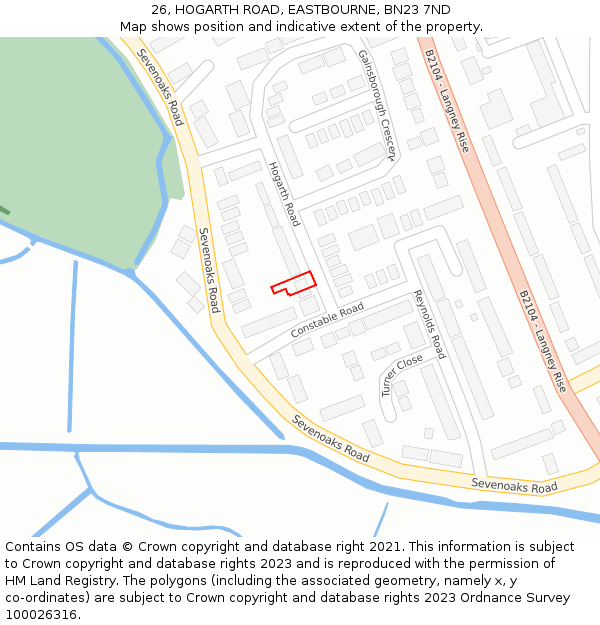 26, HOGARTH ROAD, EASTBOURNE, BN23 7ND: Location map and indicative extent of plot