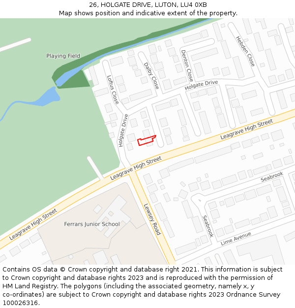 26, HOLGATE DRIVE, LUTON, LU4 0XB: Location map and indicative extent of plot