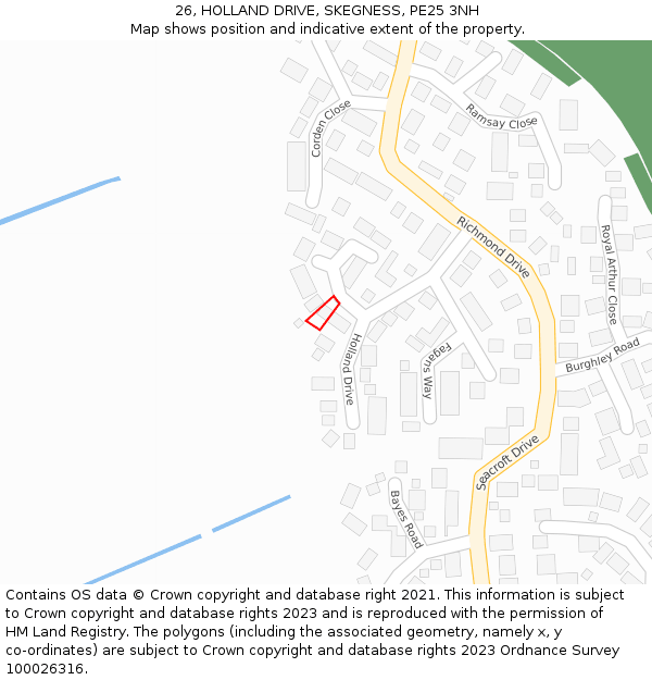 26, HOLLAND DRIVE, SKEGNESS, PE25 3NH: Location map and indicative extent of plot