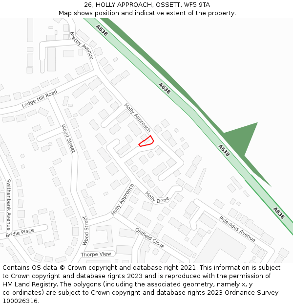 26, HOLLY APPROACH, OSSETT, WF5 9TA: Location map and indicative extent of plot