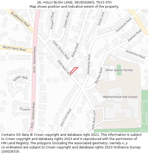 26, HOLLY BUSH LANE, SEVENOAKS, TN13 3TH: Location map and indicative extent of plot