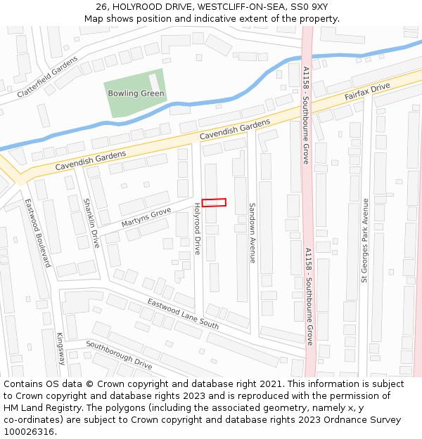 26, HOLYROOD DRIVE, WESTCLIFF-ON-SEA, SS0 9XY: Location map and indicative extent of plot