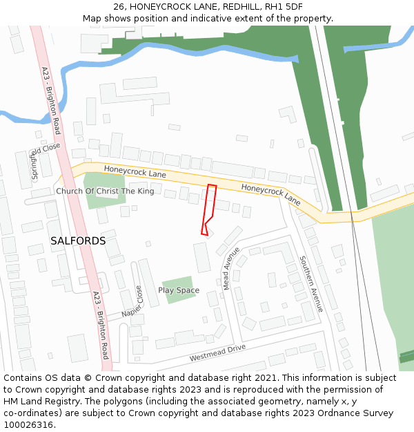 26, HONEYCROCK LANE, REDHILL, RH1 5DF: Location map and indicative extent of plot