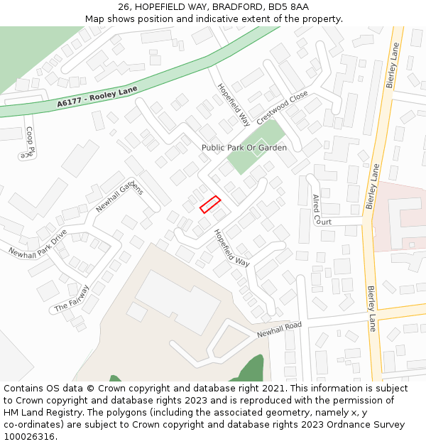 26, HOPEFIELD WAY, BRADFORD, BD5 8AA: Location map and indicative extent of plot