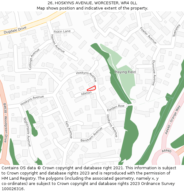 26, HOSKYNS AVENUE, WORCESTER, WR4 0LL: Location map and indicative extent of plot