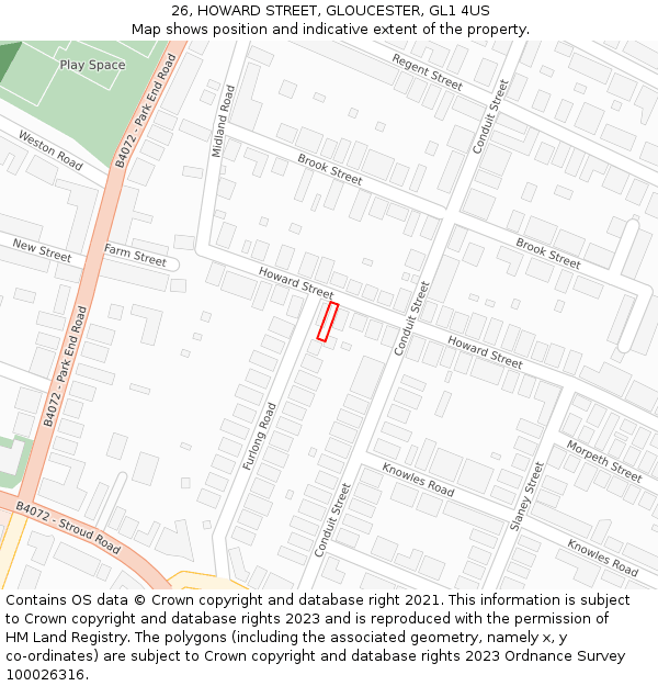 26, HOWARD STREET, GLOUCESTER, GL1 4US: Location map and indicative extent of plot