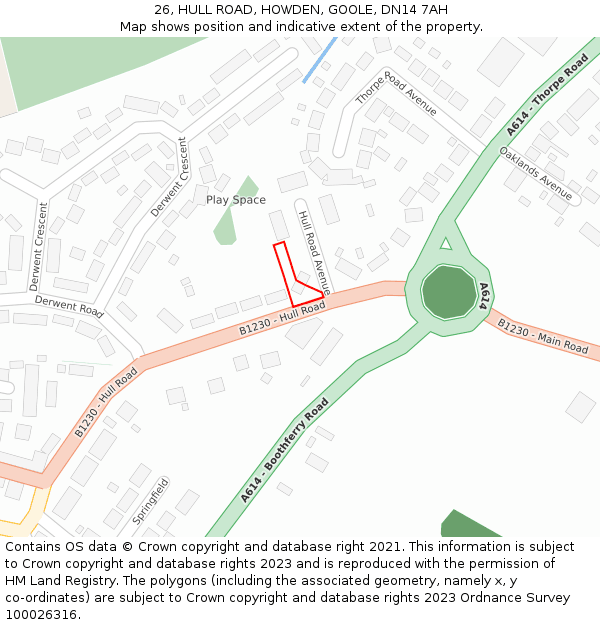 26, HULL ROAD, HOWDEN, GOOLE, DN14 7AH: Location map and indicative extent of plot