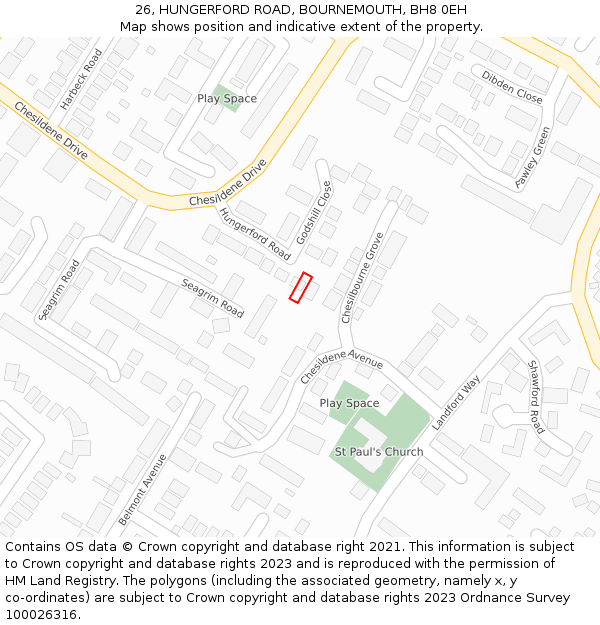 26, HUNGERFORD ROAD, BOURNEMOUTH, BH8 0EH: Location map and indicative extent of plot