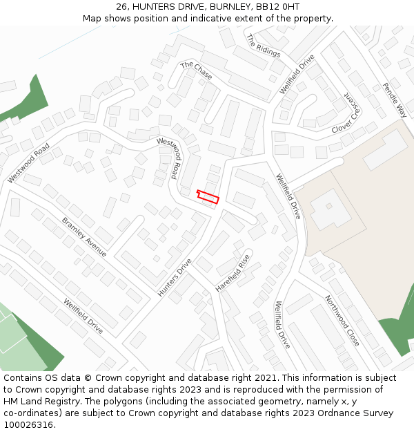 26, HUNTERS DRIVE, BURNLEY, BB12 0HT: Location map and indicative extent of plot