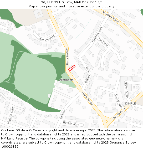 26, HURDS HOLLOW, MATLOCK, DE4 3JZ: Location map and indicative extent of plot