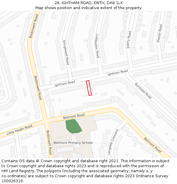 26, IGHTHAM ROAD, ERITH, DA8 1LX: Location map and indicative extent of plot