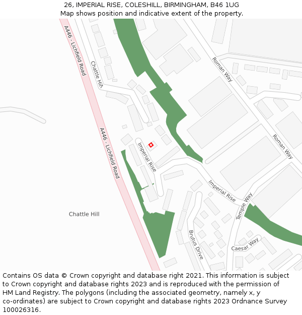 26, IMPERIAL RISE, COLESHILL, BIRMINGHAM, B46 1UG: Location map and indicative extent of plot