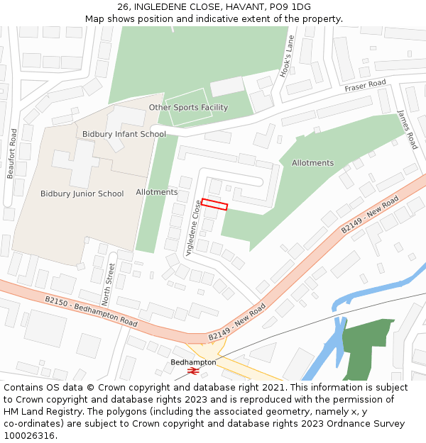 26, INGLEDENE CLOSE, HAVANT, PO9 1DG: Location map and indicative extent of plot
