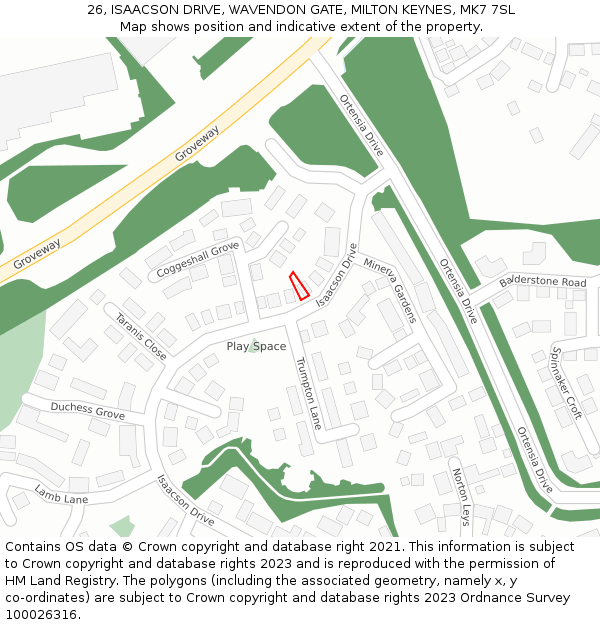 26, ISAACSON DRIVE, WAVENDON GATE, MILTON KEYNES, MK7 7SL: Location map and indicative extent of plot