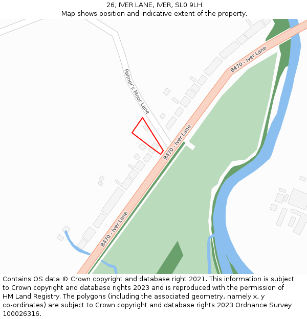 26, IVER LANE, IVER, SL0 9LH: Location map and indicative extent of plot