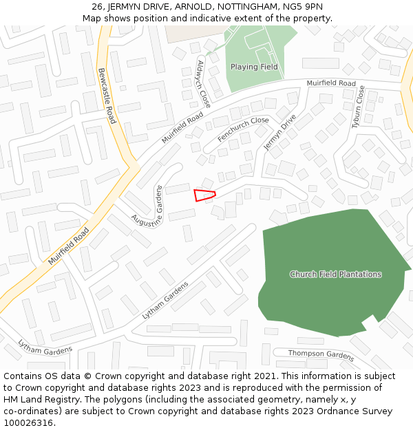 26, JERMYN DRIVE, ARNOLD, NOTTINGHAM, NG5 9PN: Location map and indicative extent of plot