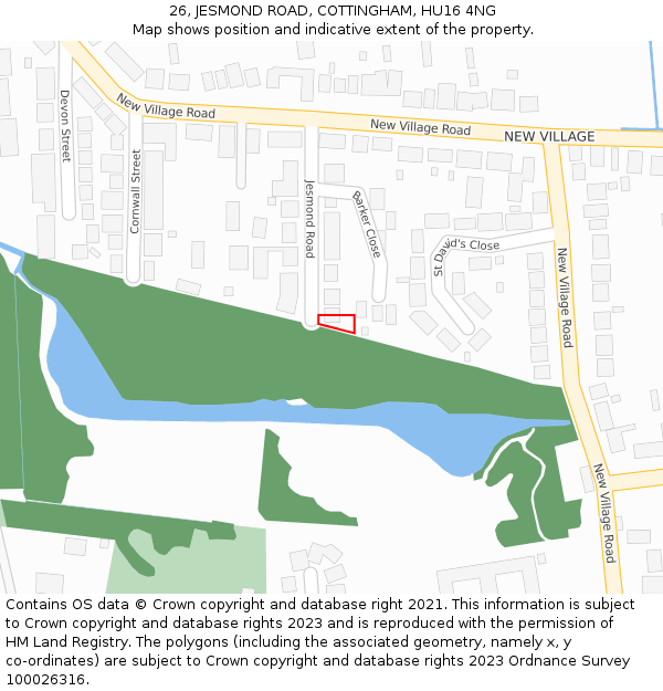 26, JESMOND ROAD, COTTINGHAM, HU16 4NG: Location map and indicative extent of plot