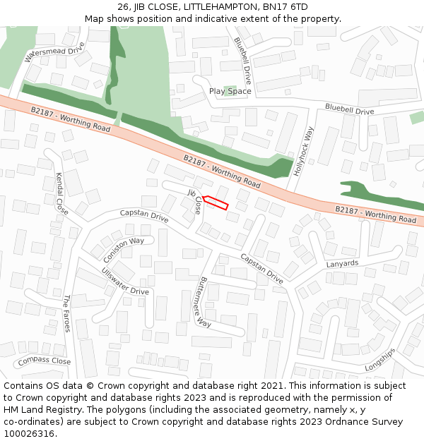 26, JIB CLOSE, LITTLEHAMPTON, BN17 6TD: Location map and indicative extent of plot