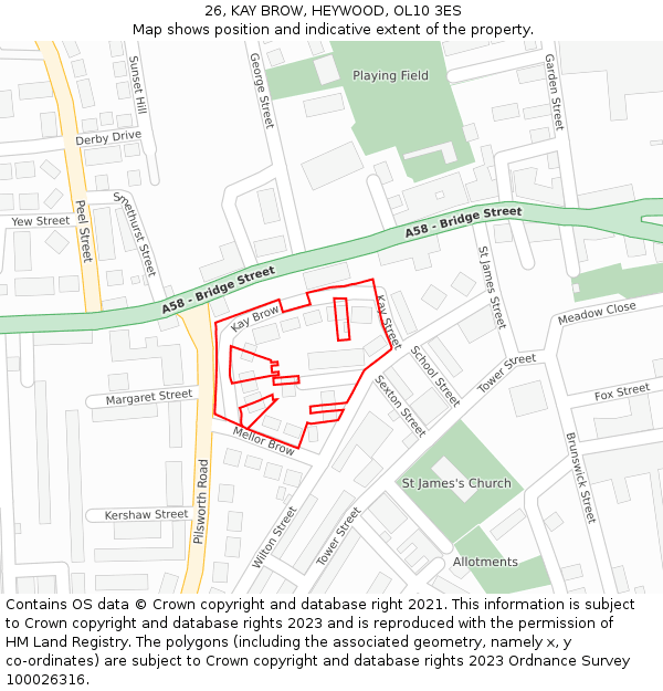 26, KAY BROW, HEYWOOD, OL10 3ES: Location map and indicative extent of plot