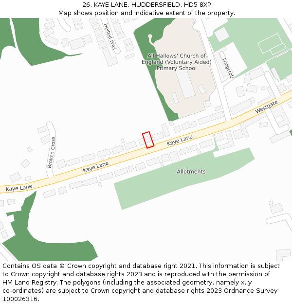 26, KAYE LANE, HUDDERSFIELD, HD5 8XP: Location map and indicative extent of plot