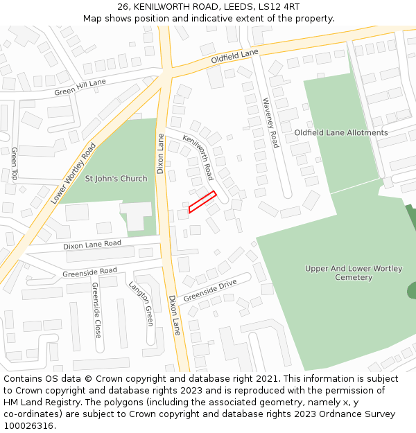 26, KENILWORTH ROAD, LEEDS, LS12 4RT: Location map and indicative extent of plot