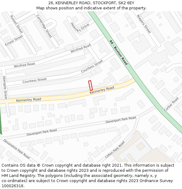 26, KENNERLEY ROAD, STOCKPORT, SK2 6EY: Location map and indicative extent of plot