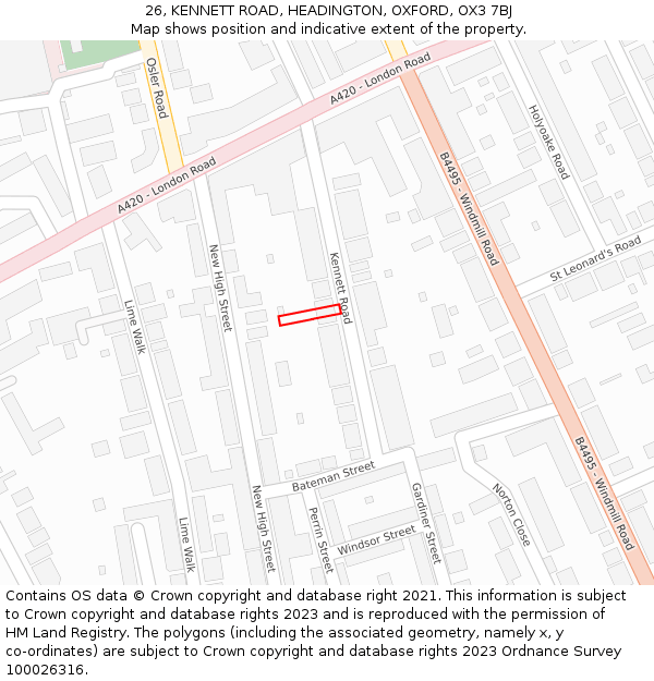 26, KENNETT ROAD, HEADINGTON, OXFORD, OX3 7BJ: Location map and indicative extent of plot