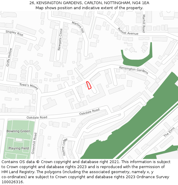 26, KENSINGTON GARDENS, CARLTON, NOTTINGHAM, NG4 1EA: Location map and indicative extent of plot