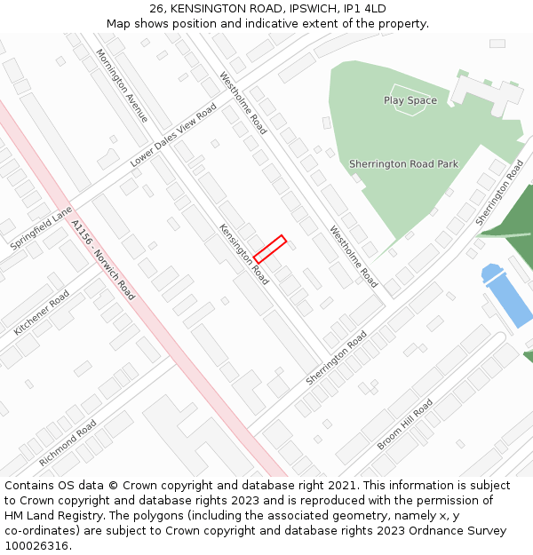 26, KENSINGTON ROAD, IPSWICH, IP1 4LD: Location map and indicative extent of plot