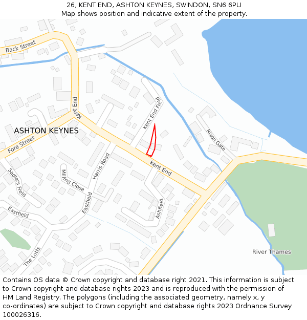 26, KENT END, ASHTON KEYNES, SWINDON, SN6 6PU: Location map and indicative extent of plot