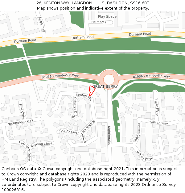 26, KENTON WAY, LANGDON HILLS, BASILDON, SS16 6RT: Location map and indicative extent of plot