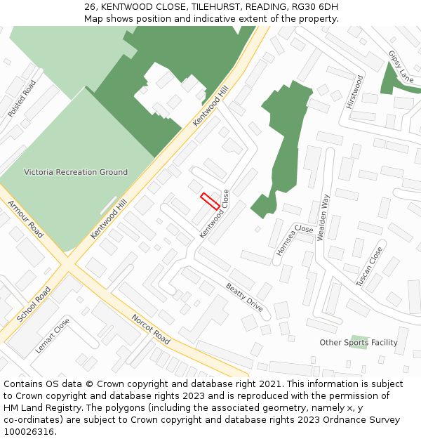 26, KENTWOOD CLOSE, TILEHURST, READING, RG30 6DH: Location map and indicative extent of plot