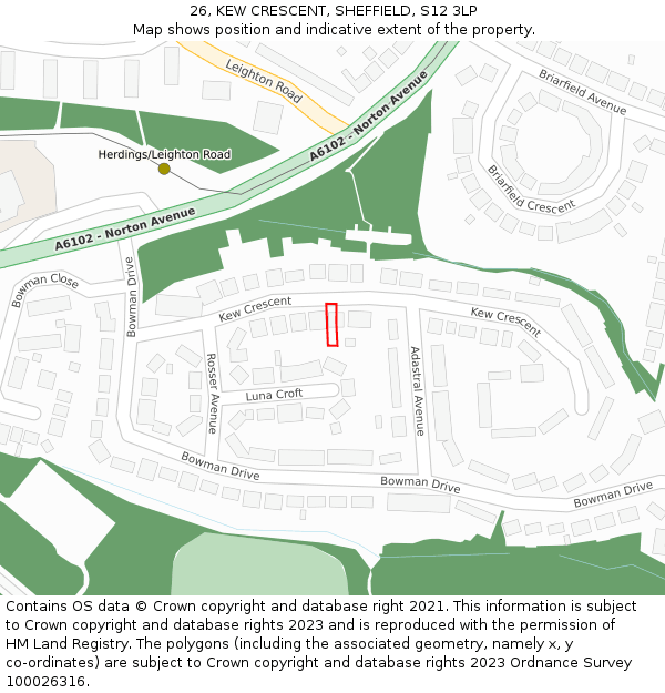 26, KEW CRESCENT, SHEFFIELD, S12 3LP: Location map and indicative extent of plot