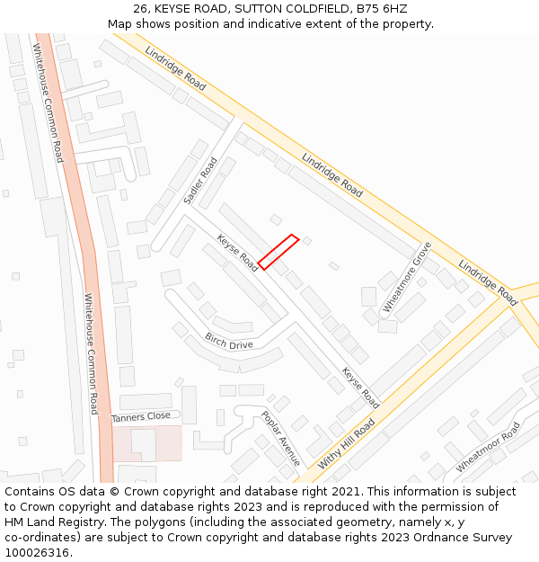 26, KEYSE ROAD, SUTTON COLDFIELD, B75 6HZ: Location map and indicative extent of plot