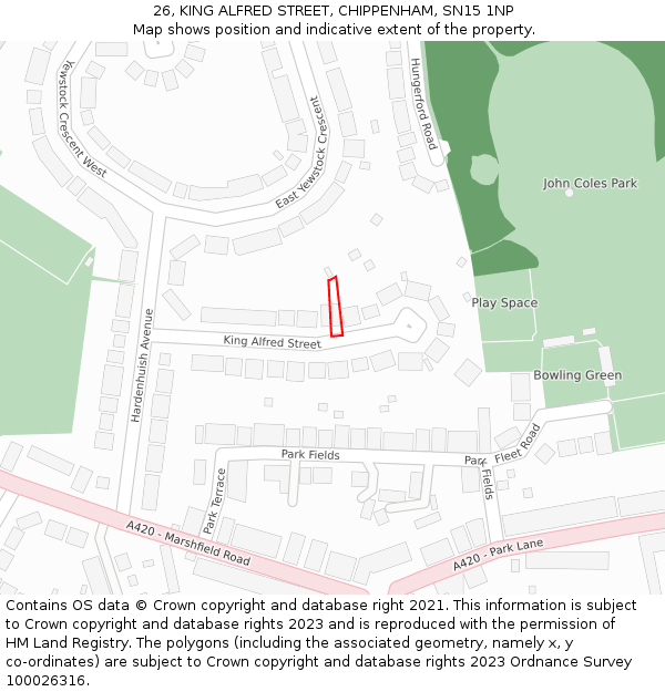 26, KING ALFRED STREET, CHIPPENHAM, SN15 1NP: Location map and indicative extent of plot