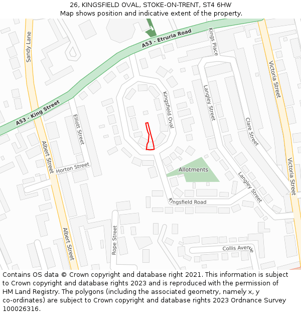 26, KINGSFIELD OVAL, STOKE-ON-TRENT, ST4 6HW: Location map and indicative extent of plot