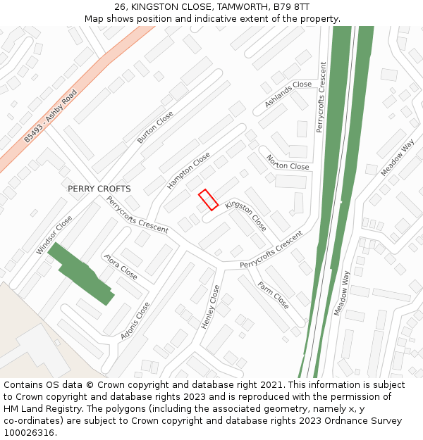 26, KINGSTON CLOSE, TAMWORTH, B79 8TT: Location map and indicative extent of plot