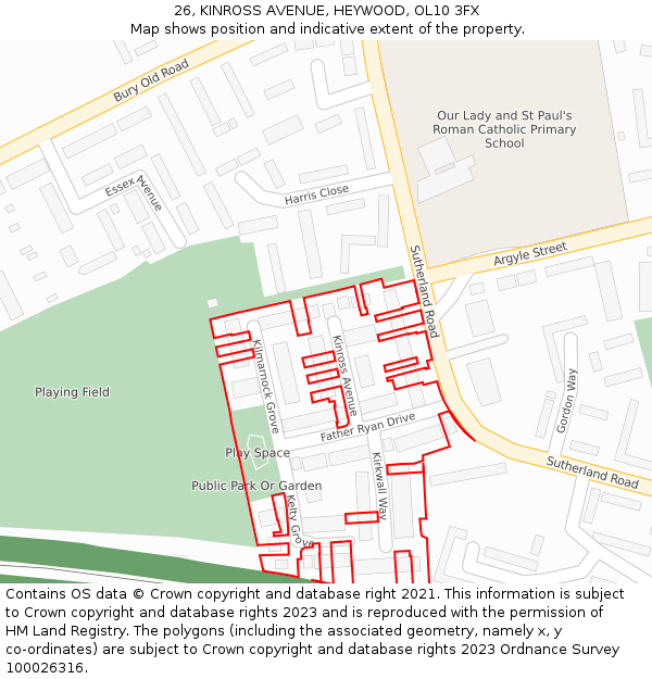 26, KINROSS AVENUE, HEYWOOD, OL10 3FX: Location map and indicative extent of plot