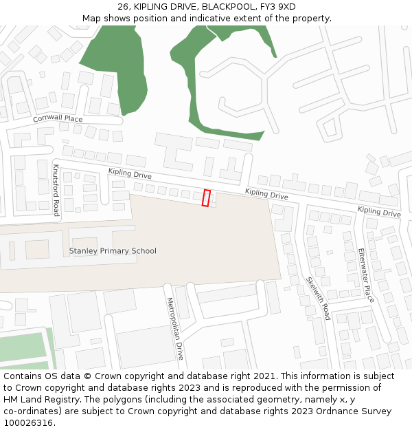 26, KIPLING DRIVE, BLACKPOOL, FY3 9XD: Location map and indicative extent of plot