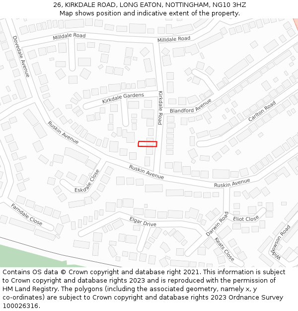 26, KIRKDALE ROAD, LONG EATON, NOTTINGHAM, NG10 3HZ: Location map and indicative extent of plot