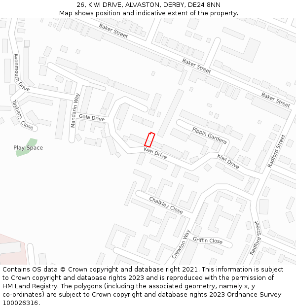 26, KIWI DRIVE, ALVASTON, DERBY, DE24 8NN: Location map and indicative extent of plot