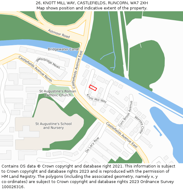 26, KNOTT MILL WAY, CASTLEFIELDS, RUNCORN, WA7 2XH: Location map and indicative extent of plot
