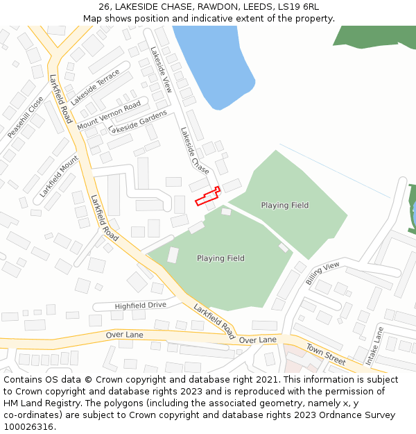 26, LAKESIDE CHASE, RAWDON, LEEDS, LS19 6RL: Location map and indicative extent of plot