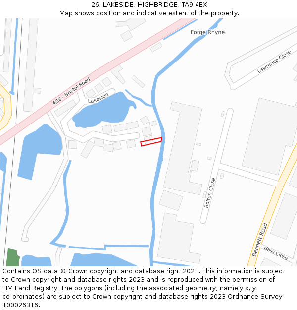 26, LAKESIDE, HIGHBRIDGE, TA9 4EX: Location map and indicative extent of plot