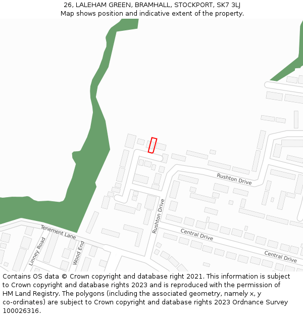 26, LALEHAM GREEN, BRAMHALL, STOCKPORT, SK7 3LJ: Location map and indicative extent of plot