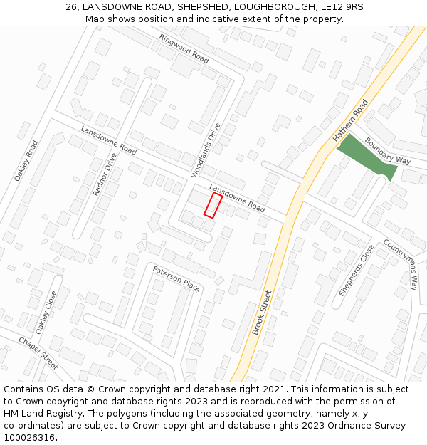 26, LANSDOWNE ROAD, SHEPSHED, LOUGHBOROUGH, LE12 9RS: Location map and indicative extent of plot